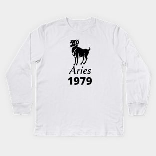 Black Aries Zodiac 1979 Kids Long Sleeve T-Shirt